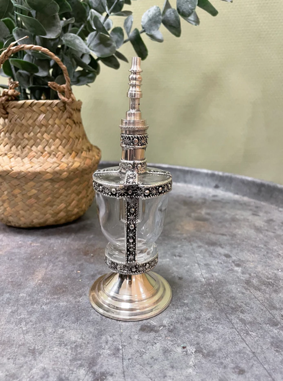 Luxe Vintage Parfumfles – Handgemaakt Glas & Zilverdetails